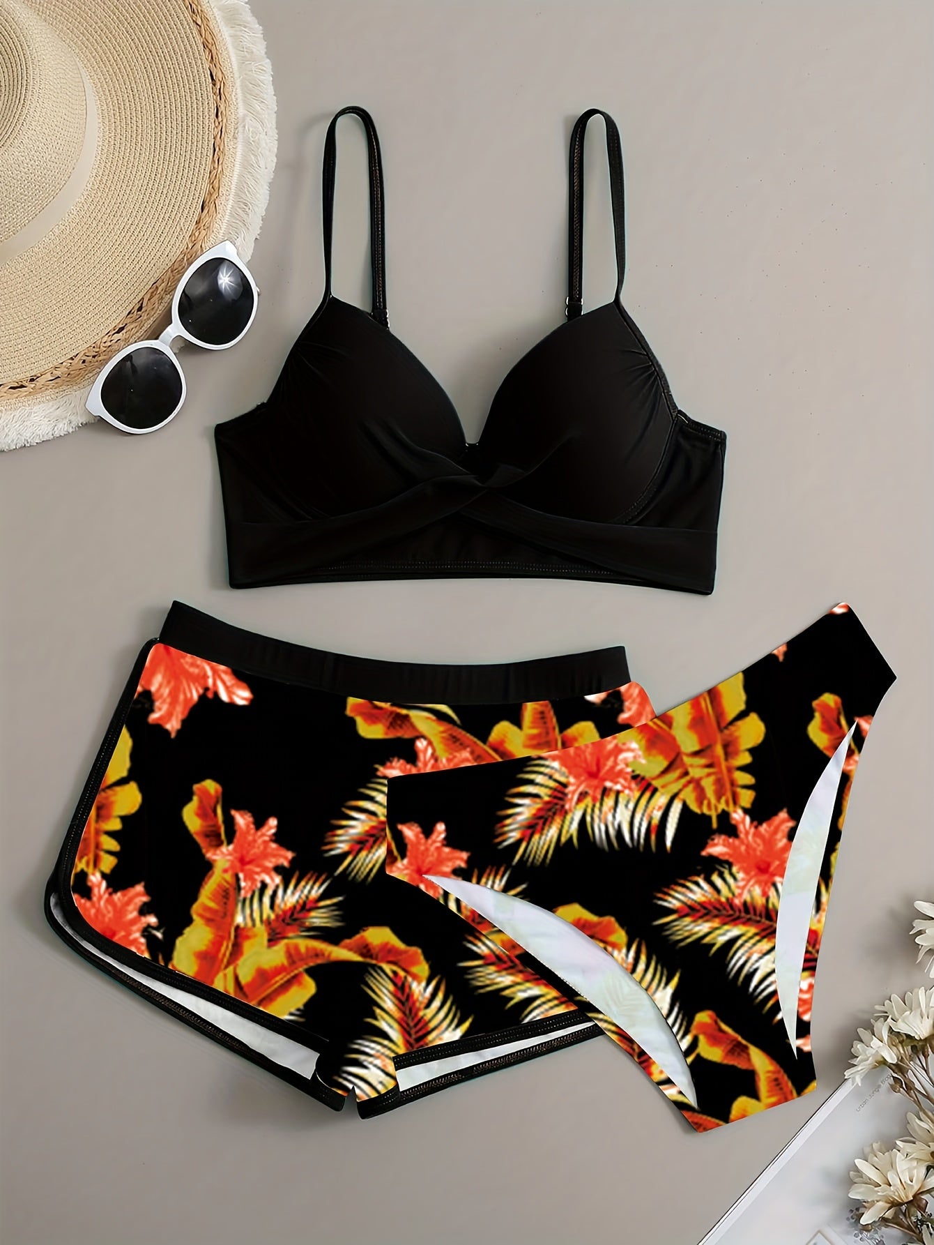 Nikkie™ | Förförisk 3-delad Bikini med Blommönster
