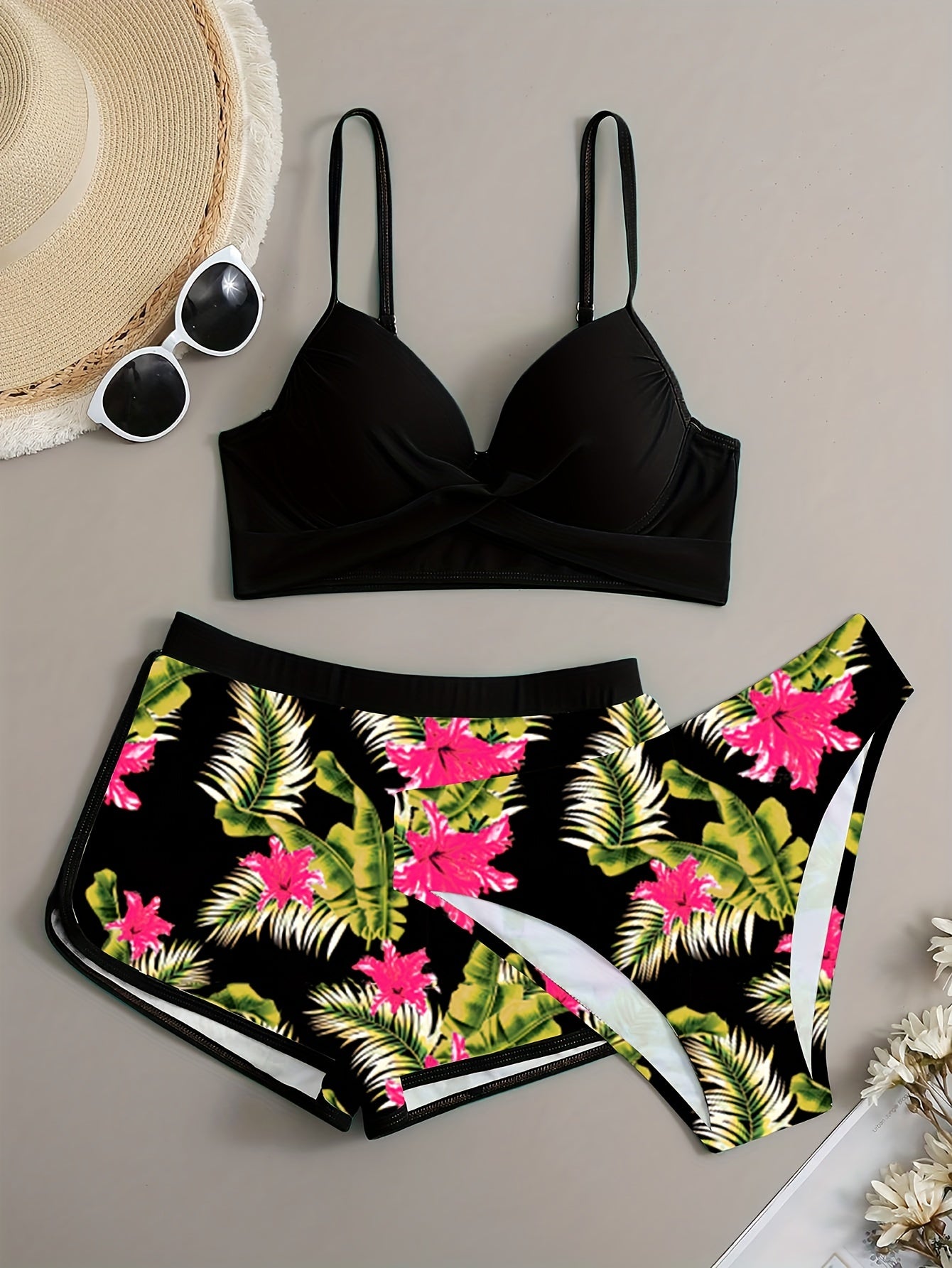 Nikkie™ | Förförisk 3-delad Bikini med Blommönster
