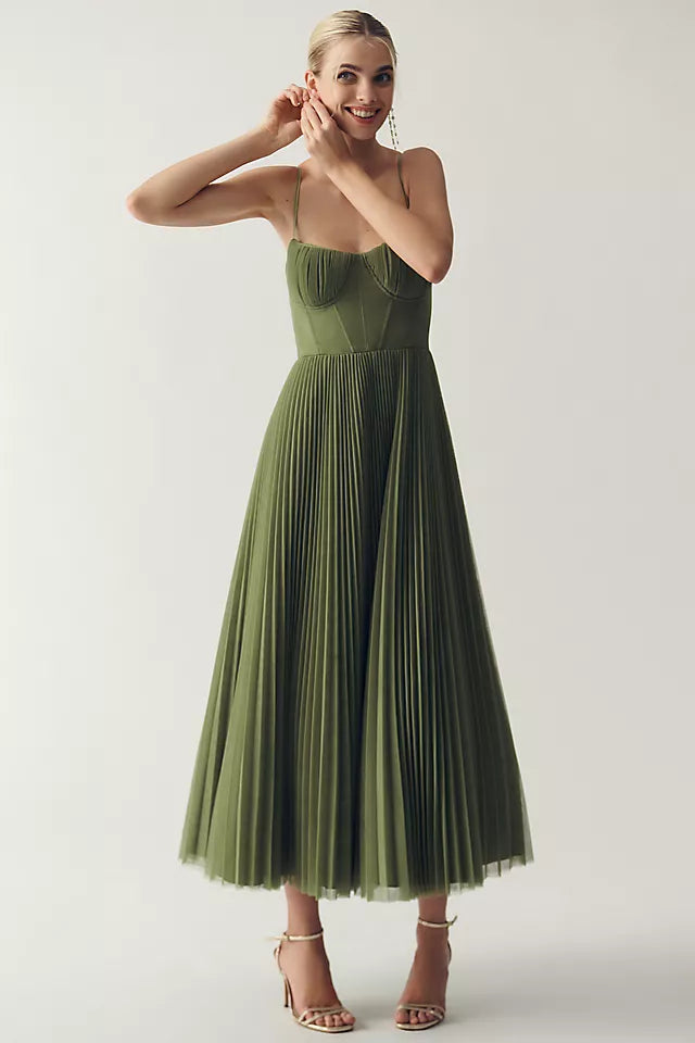 Bustier Plisserad Tyll Fit & Flare Midiklänning