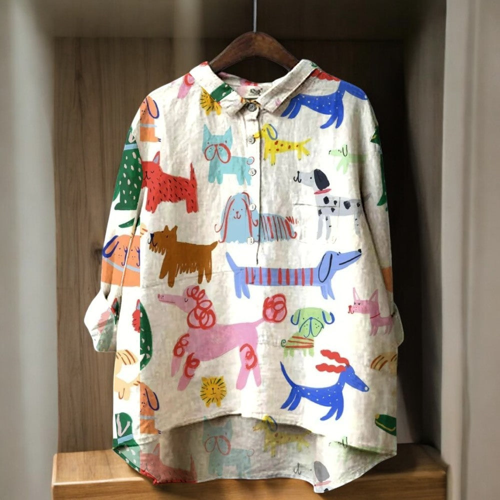 Lynn™ | Konstnärlig Blus med Hundtryck