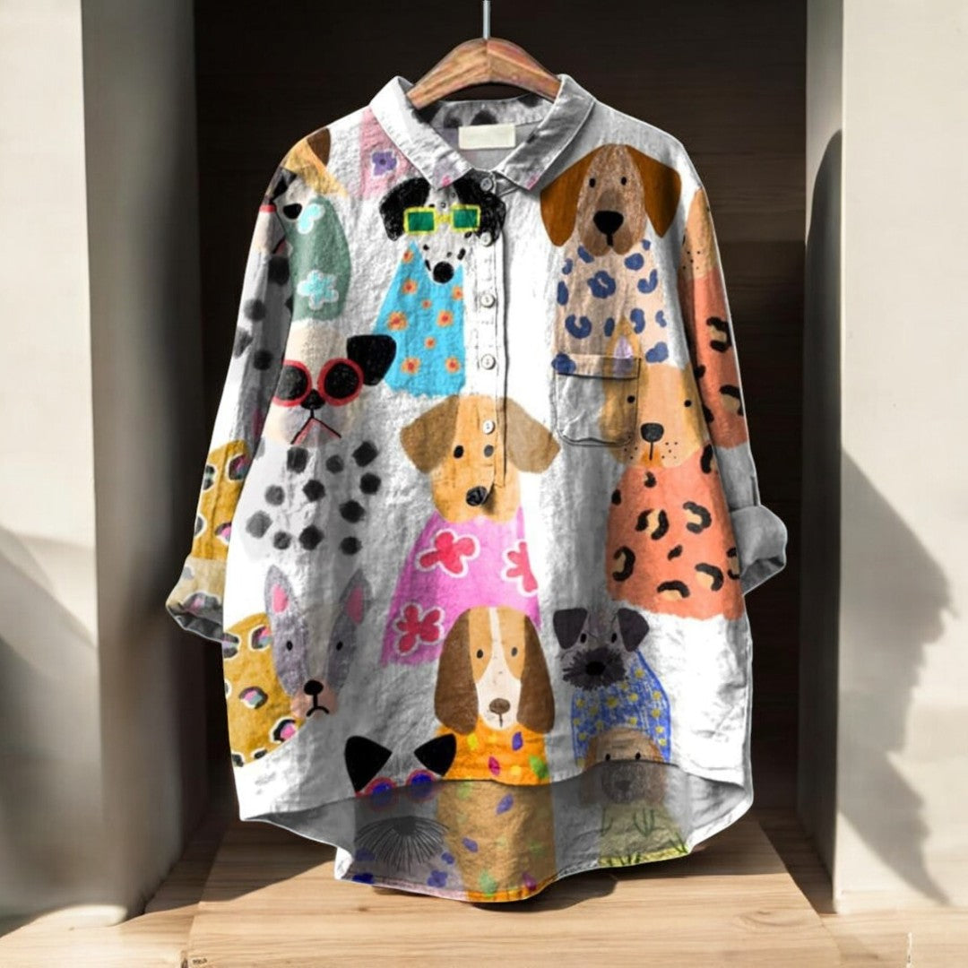 Lynn™ | Konstnärlig Blus med Hundtryck