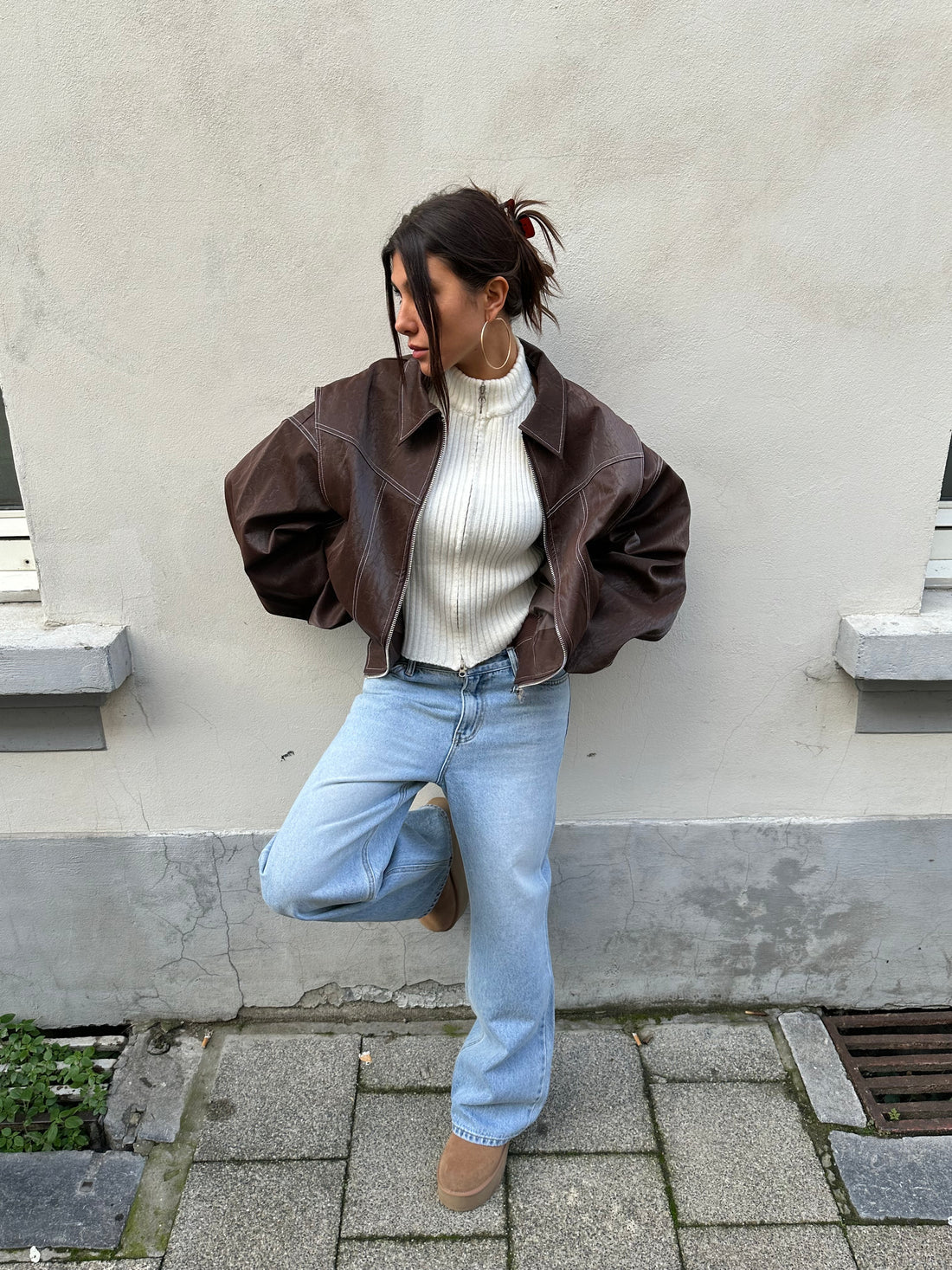 ALMA™ | Oversized Kontrast Läderjacka