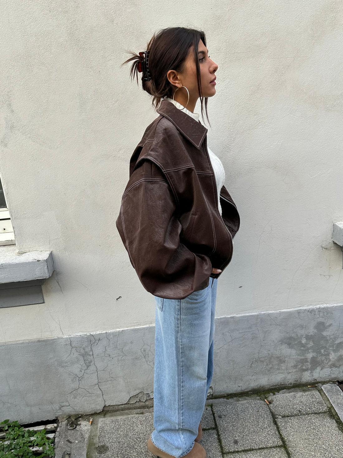 ALMA™ | Oversized Kontrast Läderjacka