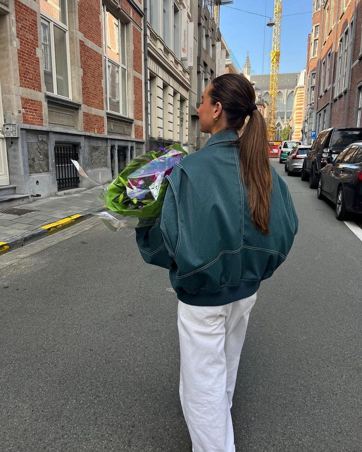 ALMA™ | Oversized Kontrast Läderjacka