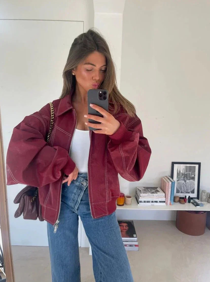 ALMA™ | Oversized Kontrast Läderjacka