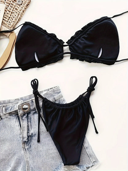 Cindy™ | Förförisk Halterbikini med Eleganta Fransar