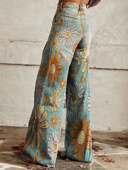 Katrien™ | Cirilla Vintage Palazzo Byxor med Blommönster