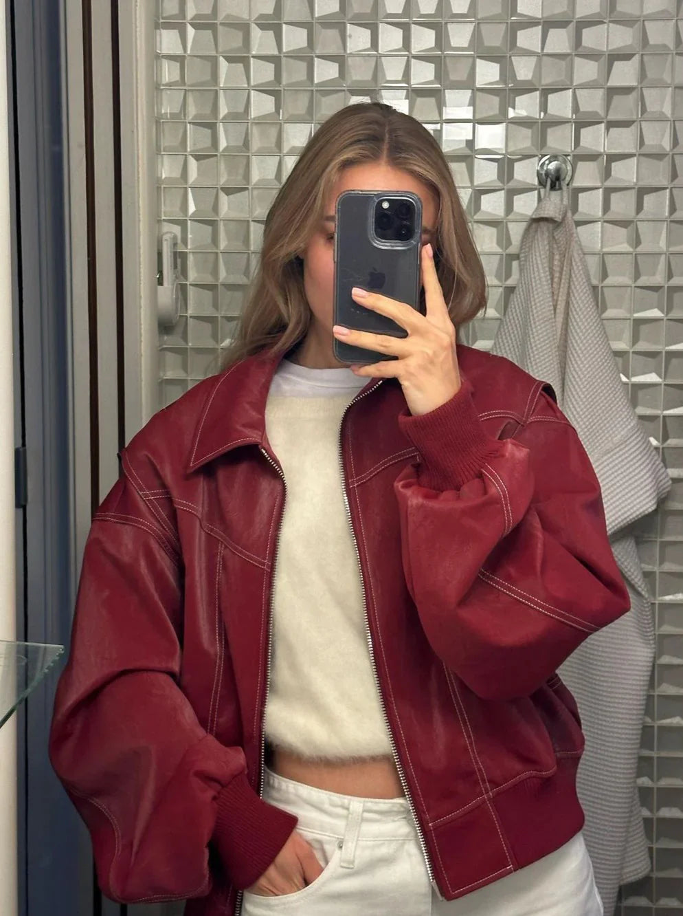 ALMA™ | Oversized Kontrast Läderjacka