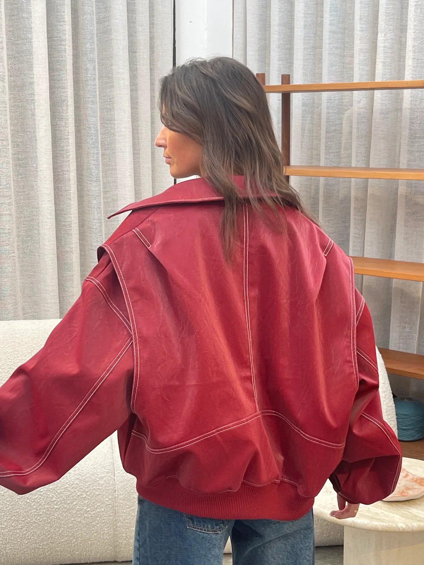 ALMA™ | Oversized Kontrast Läderjacka