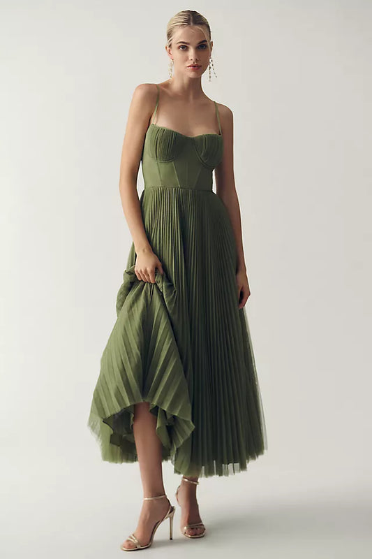 Bustier Plisserad Tyll Fit & Flare Midiklänning