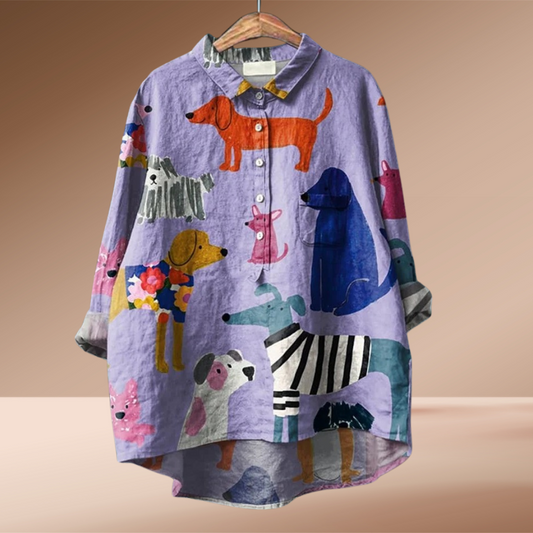 Lynn™ | Konstnärlig Blus med Hundtryck