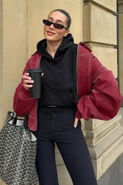 ALMA™ | Oversized Kontrast Läderjacka