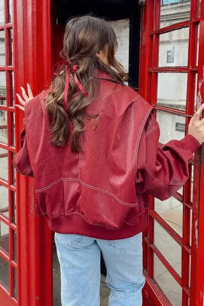 ALMA™ | Oversized Kontrast Läderjacka