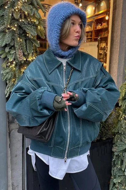 ALMA™ | Oversized Kontrast Läderjacka