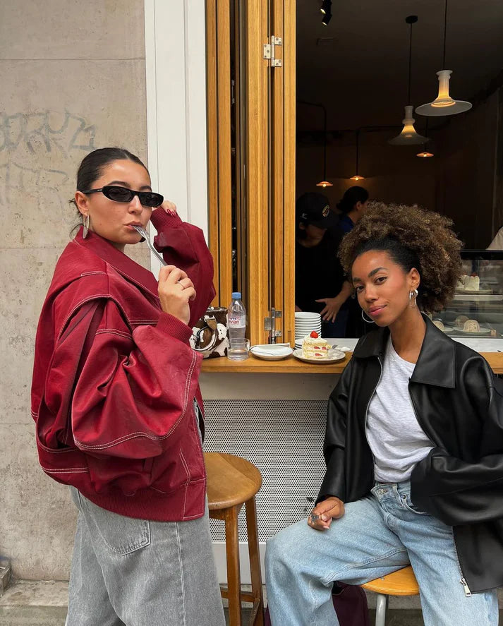 ALMA™ | Oversized Kontrast Läderjacka