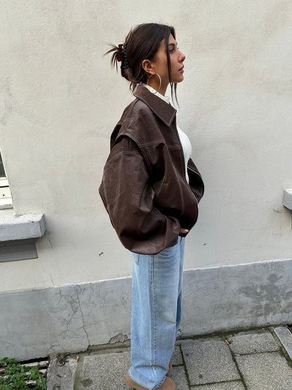 ALMA™ | Oversized Kontrast Läderjacka