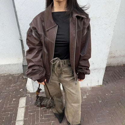 ALMA™ | Oversized Kontrast Läderjacka
